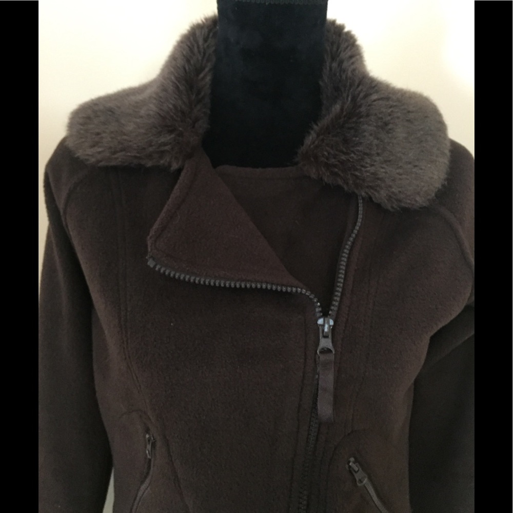 Dressy fleece, fur trimmed jacket